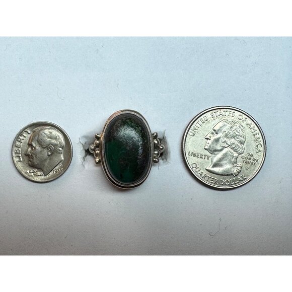 Vintage Estate Sterling Silver Moss Agate Ring Sz 7 Statement 925, 10g Unique - Picture 7 of 9